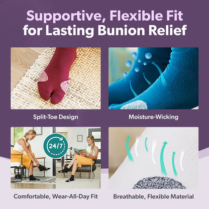 Bunion Relief Socks (1 Pair) - Split-Toe Compression Socks for Cushioned Bunion Support and Hallux Valgus Pain Relief