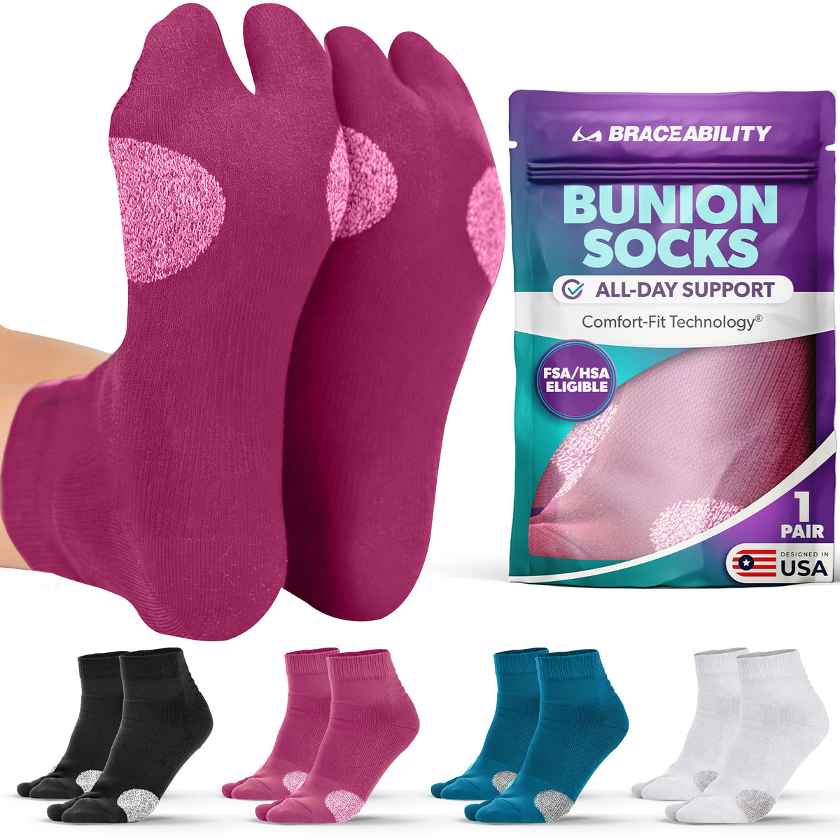 Bunion Relief Socks (1 Pair) - Split-Toe Compression Socks for Cushioned Bunion Support and Hallux Valgus Pain Relief