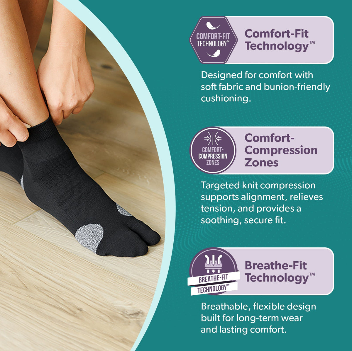 Bunion Relief Socks (1 Pair) - Split-Toe Compression Socks for Cushioned Bunion Support and Hallux Valgus Pain Relief