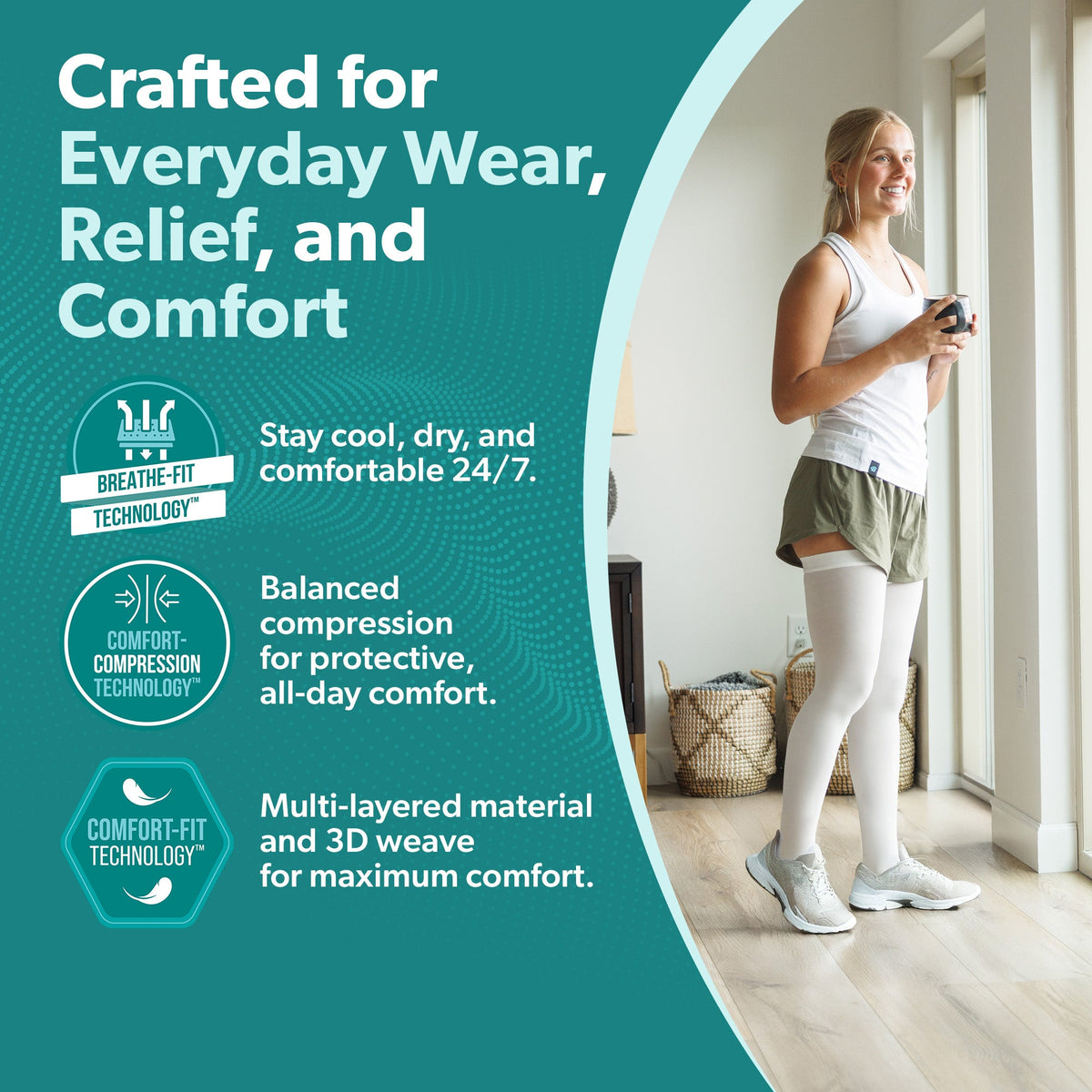 Anti-Embolism Stockings - Thigh-High Post Surgery Compression Socks for DVT, Varicose Veins and Edema (1 Pair)
