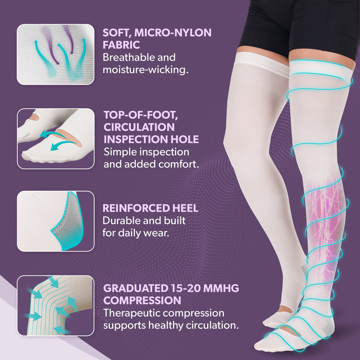 Anti-Embolism Stockings - Thigh-High Post Surgery Compression Socks for DVT, Varicose Veins and Edema (1 Pair)