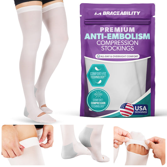 Anti-Embolism Stockings - Thigh-High Post Surgery Compression Socks for DVT, Varicose Veins and Edema (1 Pair)