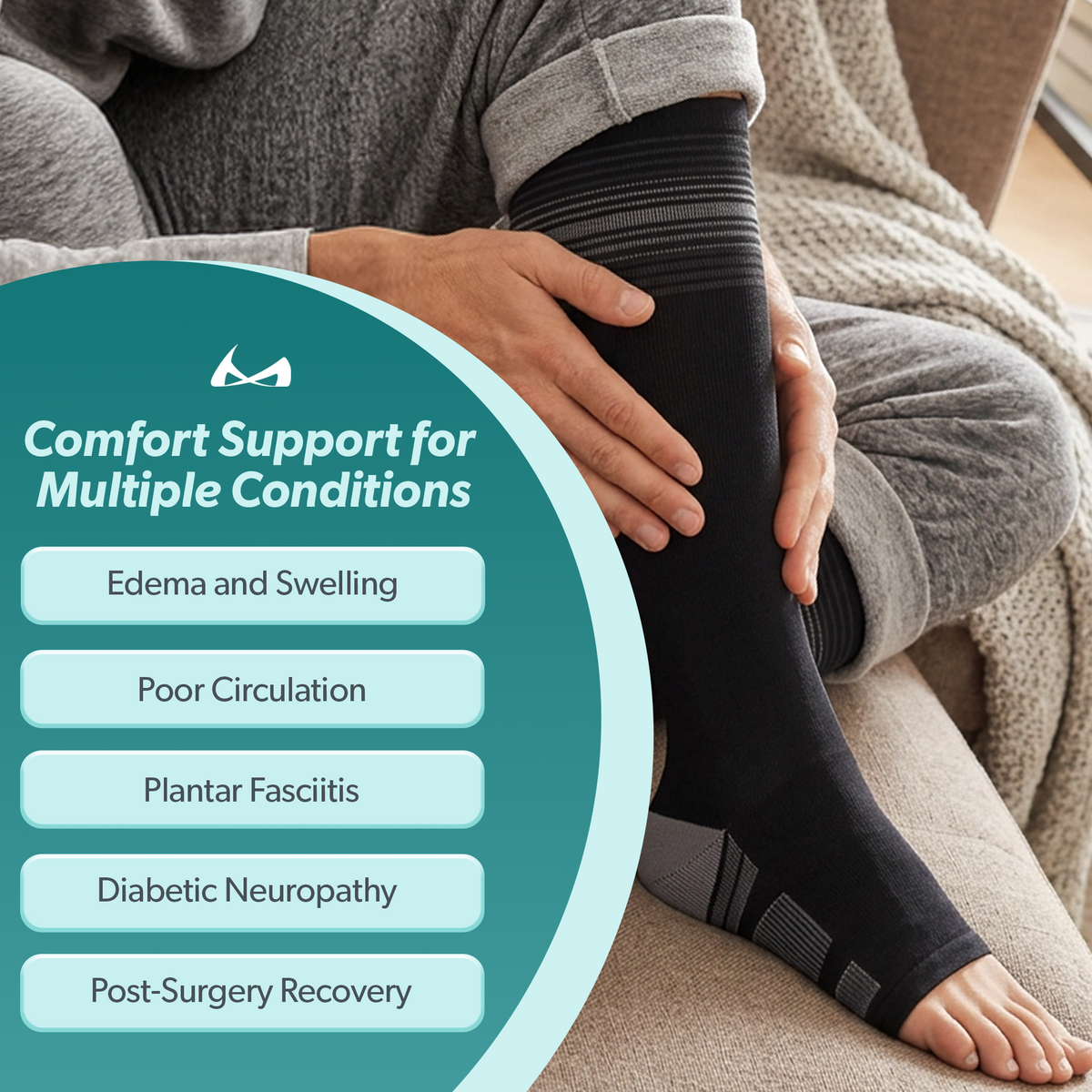 Knee High Diabetic Compression Socks - 20-30 mmHg Toeless Neuropathy Socks for Edema and Swollen Legs, 1 Pair