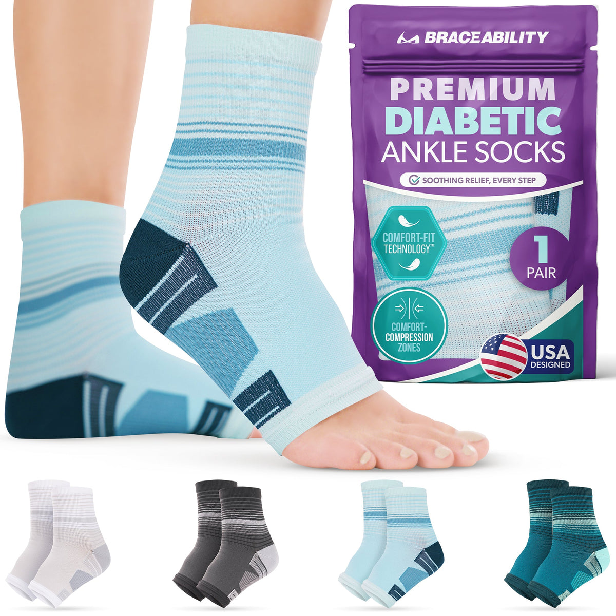 Diabetic Open-Toe Compression Socks - Circulation Support Sleeves for Neuropathy, Swelling, Foot Fatigue (1 Pair)