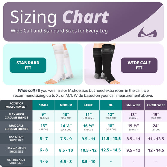 Versalitex%20tall%20diabetic%20compression%20socks%20sizing%20chart%20with%20ranges%20from%20small%20to%20XXL%20wide%20calf