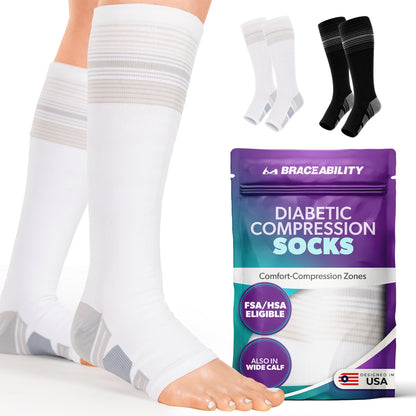 Knee High Diabetic Compression Socks - 20-30 mmHg Toeless Neuropathy Socks for Edema and Swollen Legs, 1 Pair