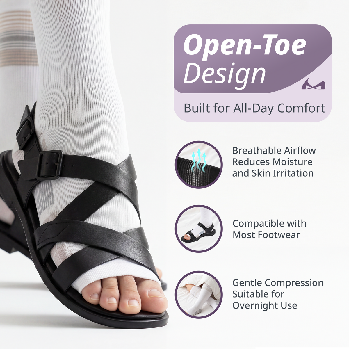 Knee High Diabetic Compression Socks - 20-30 mmHg Toeless Neuropathy Socks for Edema and Swollen Legs, 1 Pair