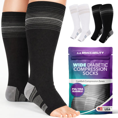 Knee High Diabetic Compression Socks - 20-30 mmHg Toeless Neuropathy Socks for Edema and Swollen Legs, 1 Pair
