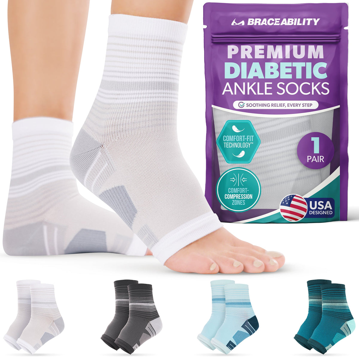 Diabetic Open-Toe Compression Socks - Circulation Support Sleeves for Neuropathy, Swelling, Foot Fatigue (1 Pair)