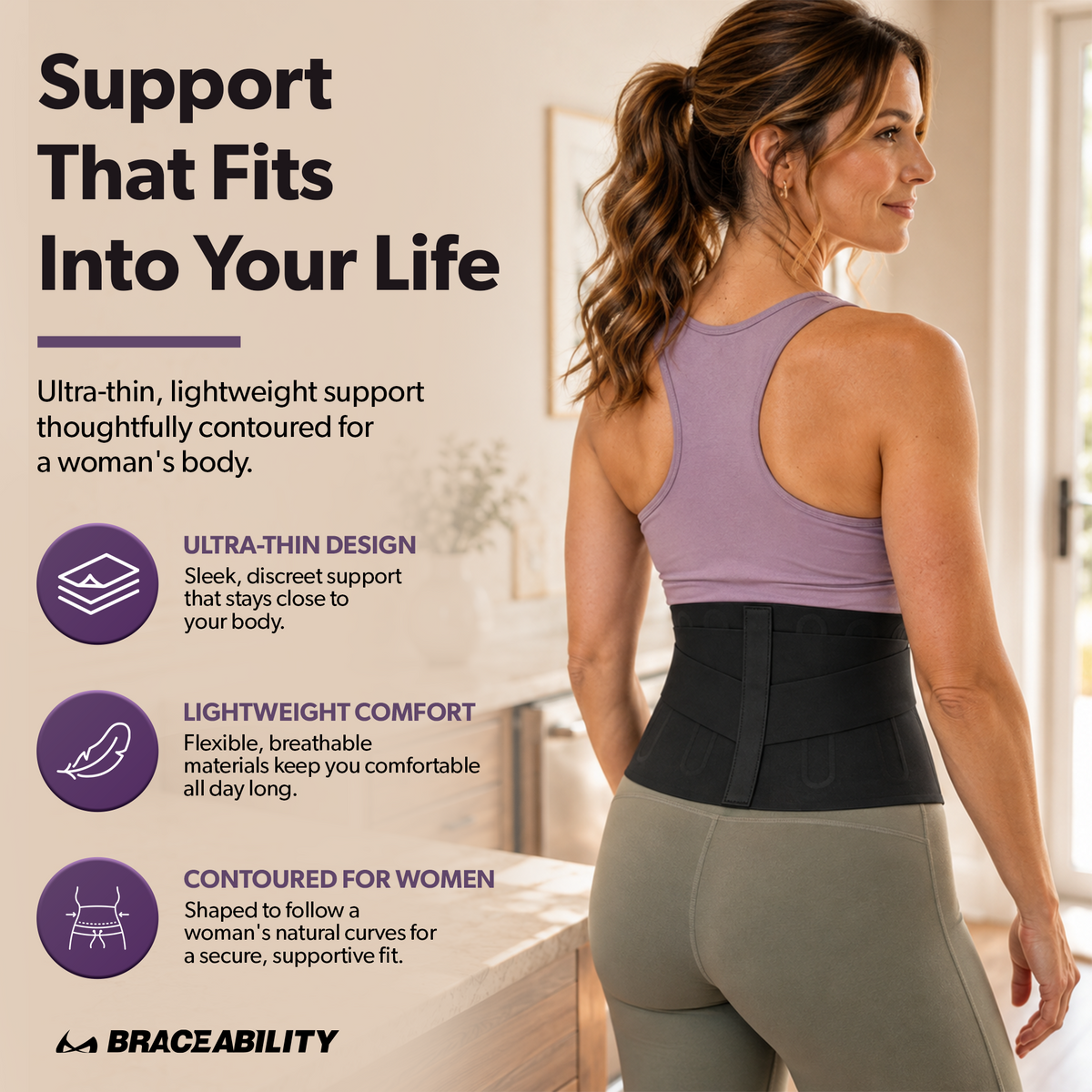 Women's Premium Lumbar Back Brace for Lower Back Pain and Posture Support