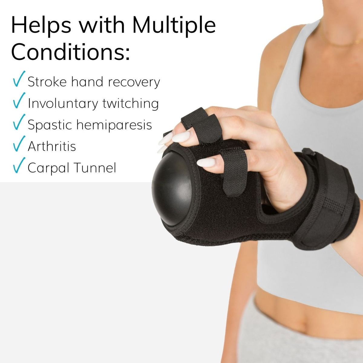 Anti-Spasticity Splint | Contracture Stroke Hand Recovery Brace with Therapy Ball for Cramp Relief