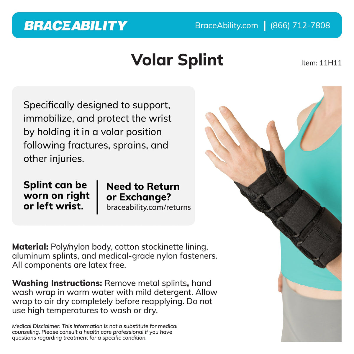 Volar Wrist Splint | Right or Left Hand Support Brace for Fracture Pain and Carpal Tunnel Relief