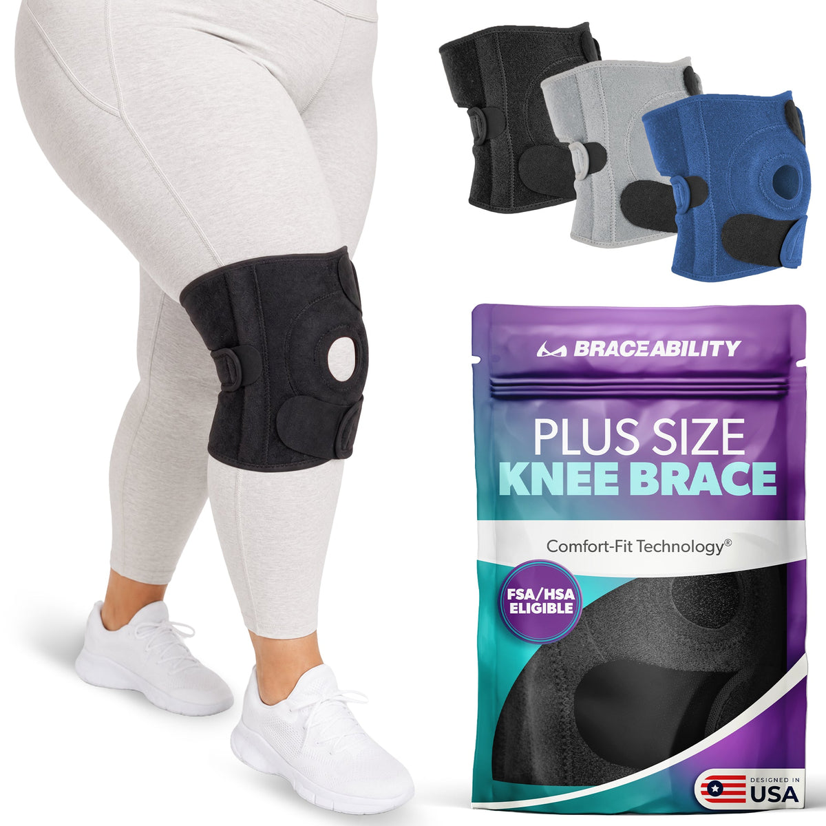 Plus Size Knee Brace for Women and Men, Open Patella Wrap Support for Arthritis and Big Thighs