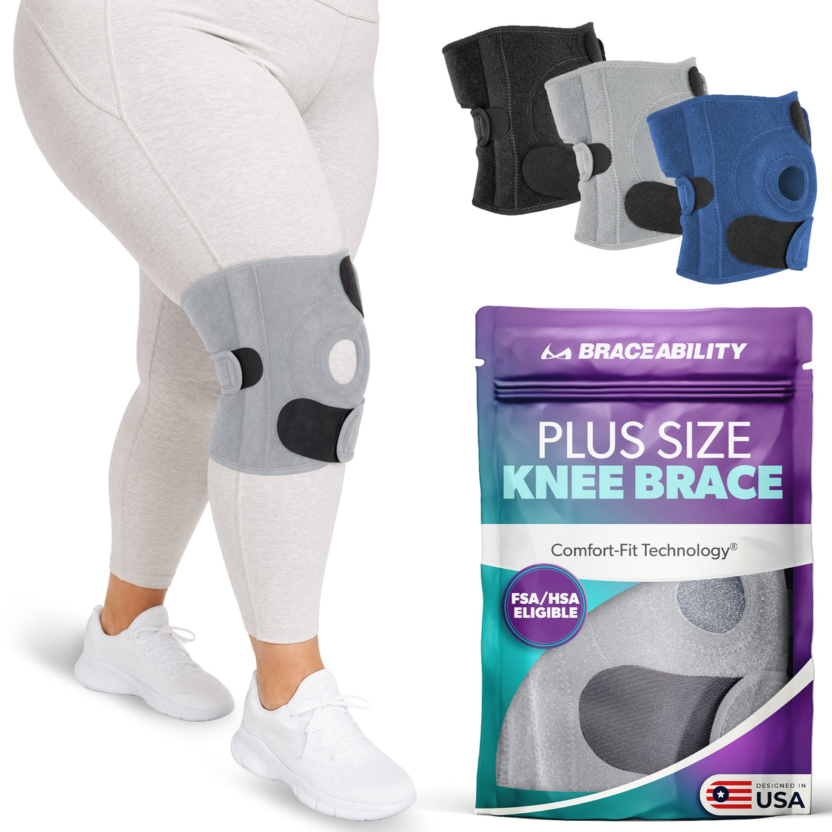 Plus Size Knee Brace for Women and Men, Open Patella Wrap Support for Arthritis and Big Thighs