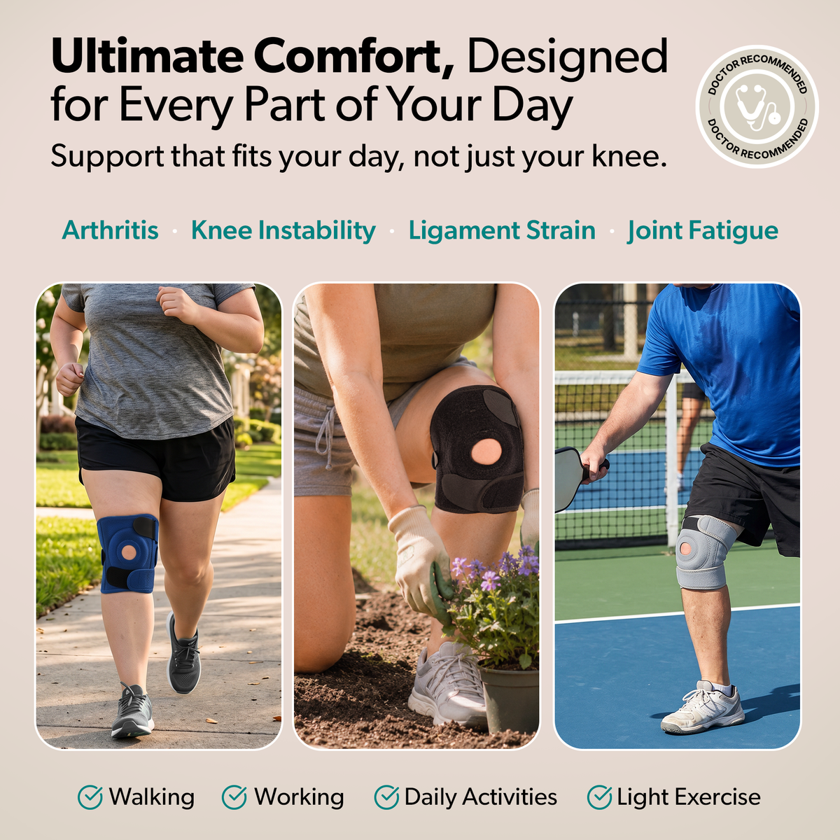 Plus Size Knee Brace for Women and Men, Open Patella Wrap Support for Arthritis and Big Thighs