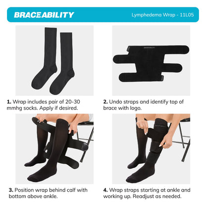 Lymphedema Leg Wrap | Compression Sleeve for Lower Extremity Swelling, Edema, Lymphatic Drainage (Pair of 20-30 mmHg Socks Included)