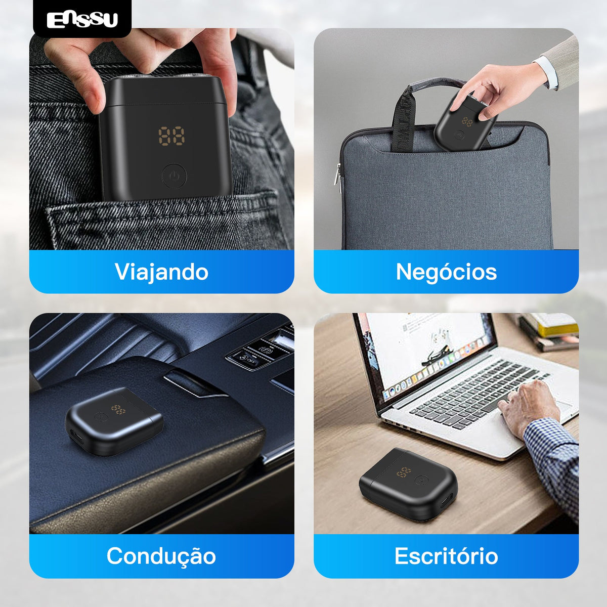Máquina de Barbear Elétrica ENSSU – Sem Fios, À Prova de Água, USB