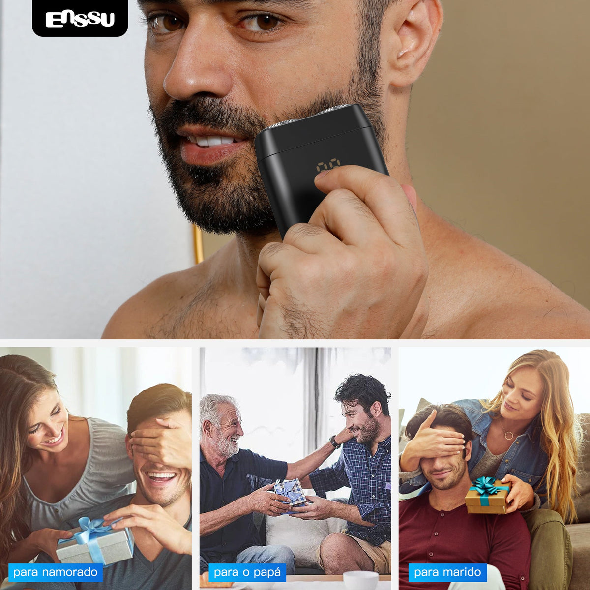 Máquina de Barbear Elétrica ENSSU – Sem Fios, À Prova de Água, USB