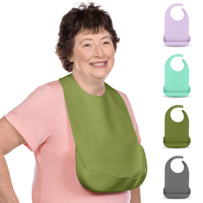 Silicone Adult Bib - Washable Clothing Protector & Food Catcher for Elderly, Disabled, Special Needs - FINAL SALE
