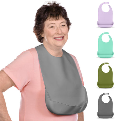 Silicone Adult Bib - Washable Clothing Protector & Food Catcher for Elderly, Disabled, Special Needs - FINAL SALE