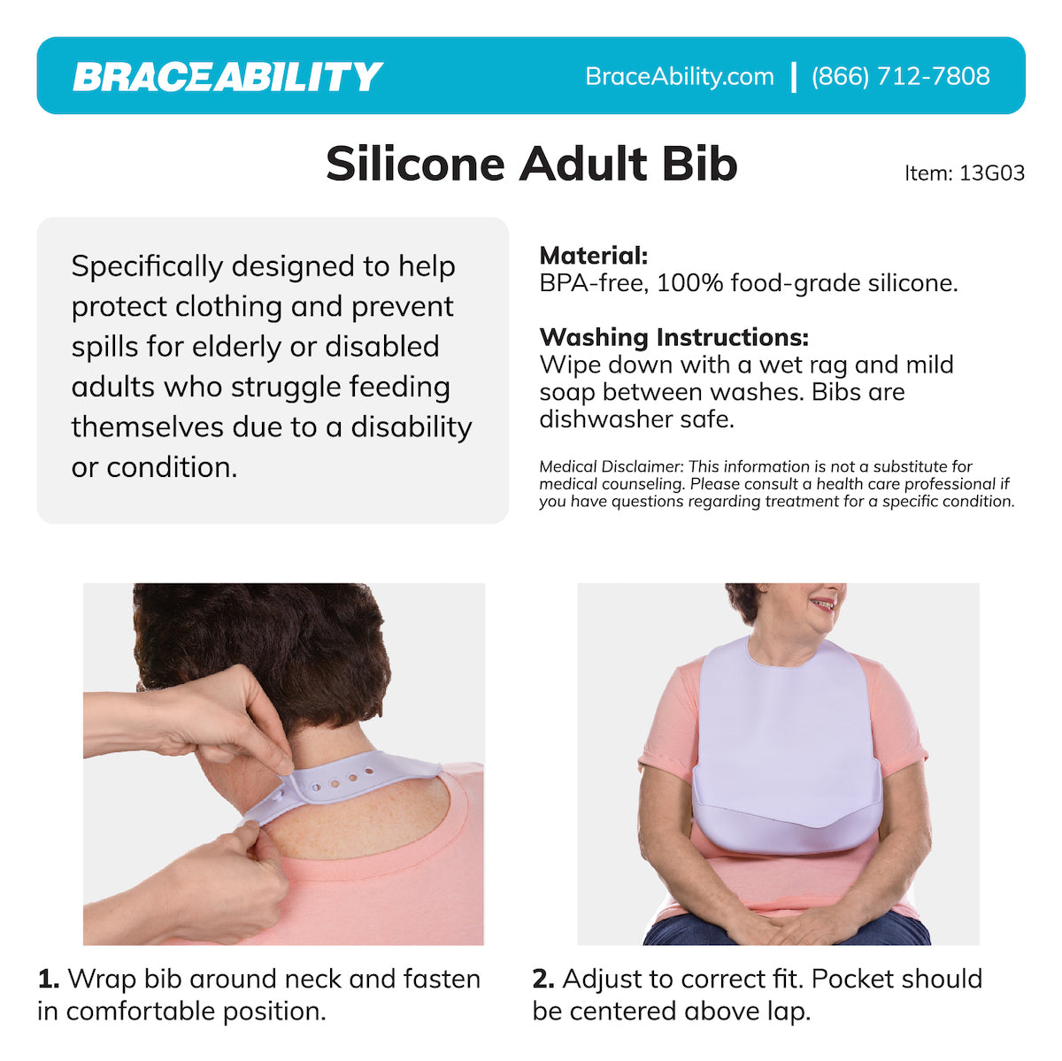 Silicone Adult Bib - Washable Clothing Protector & Food Catcher for Elderly, Disabled, Special Needs - FINAL SALE