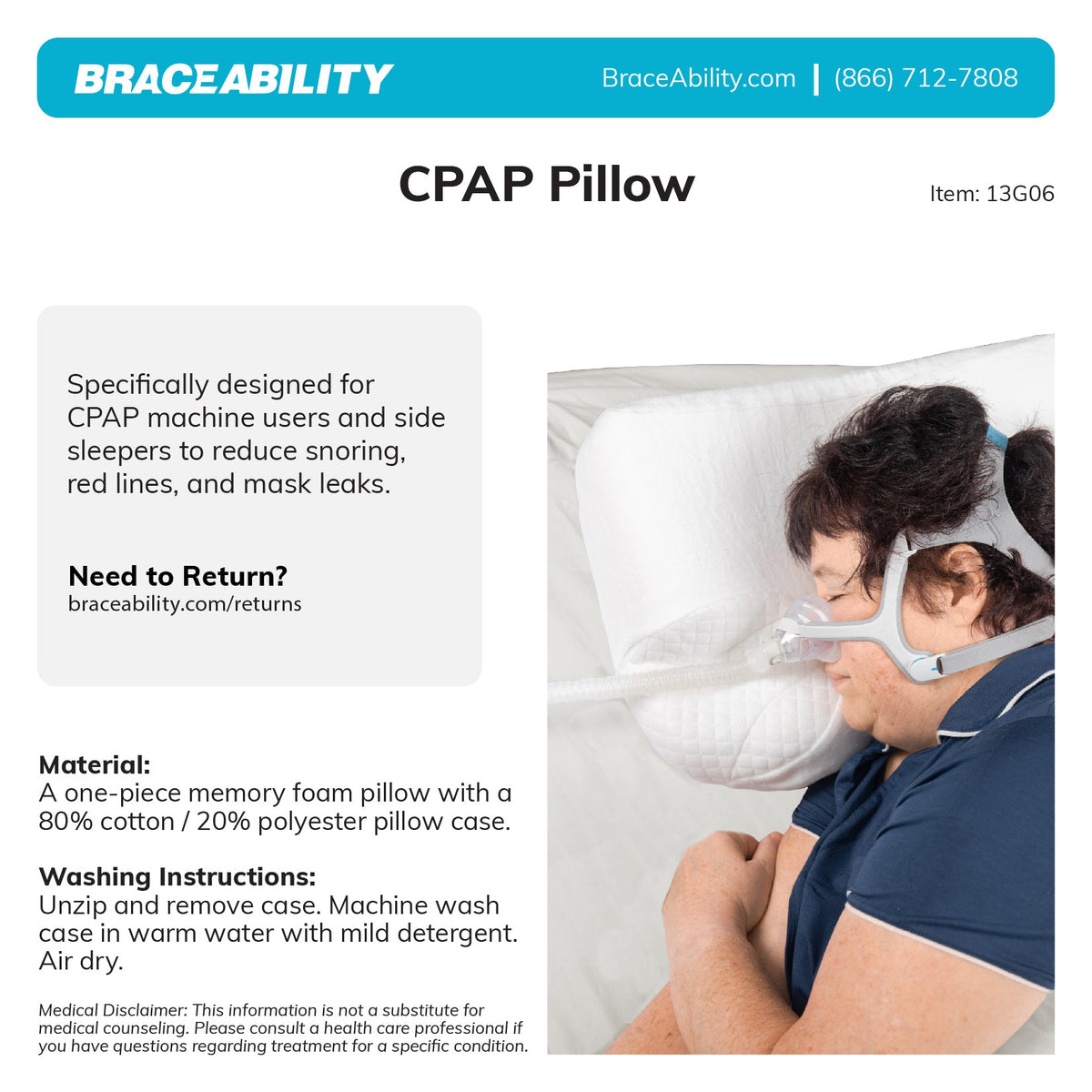 CPAP Side Sleeper Pillow | Contoured Positional Wedge for Sleep Apnea Treatment and Snoring Prevention - FINAL SALE