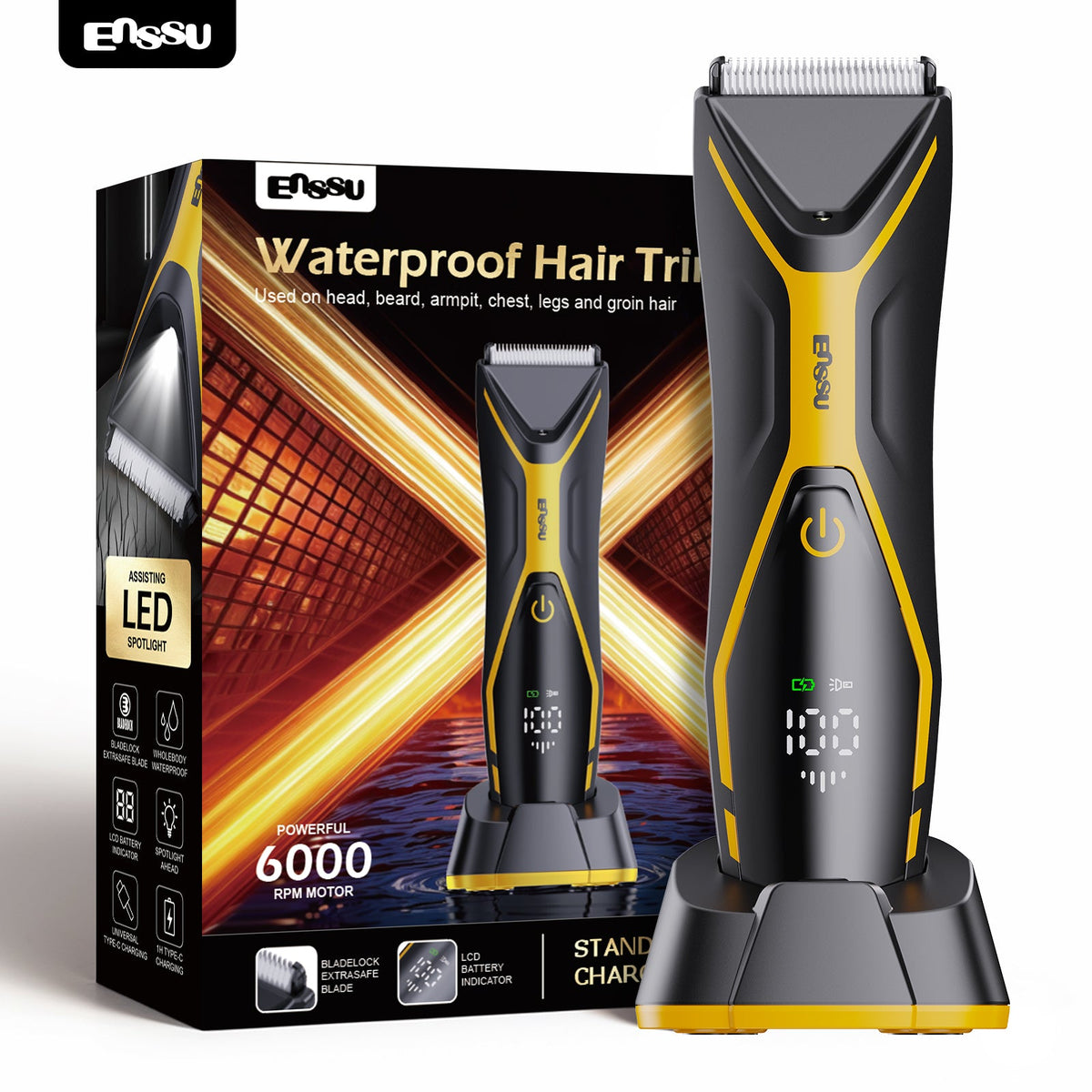 Aparador Corporal 2 em 1 ENSSU Pro Amarelo – BraiLock™ IPX7 Ecrã Digital