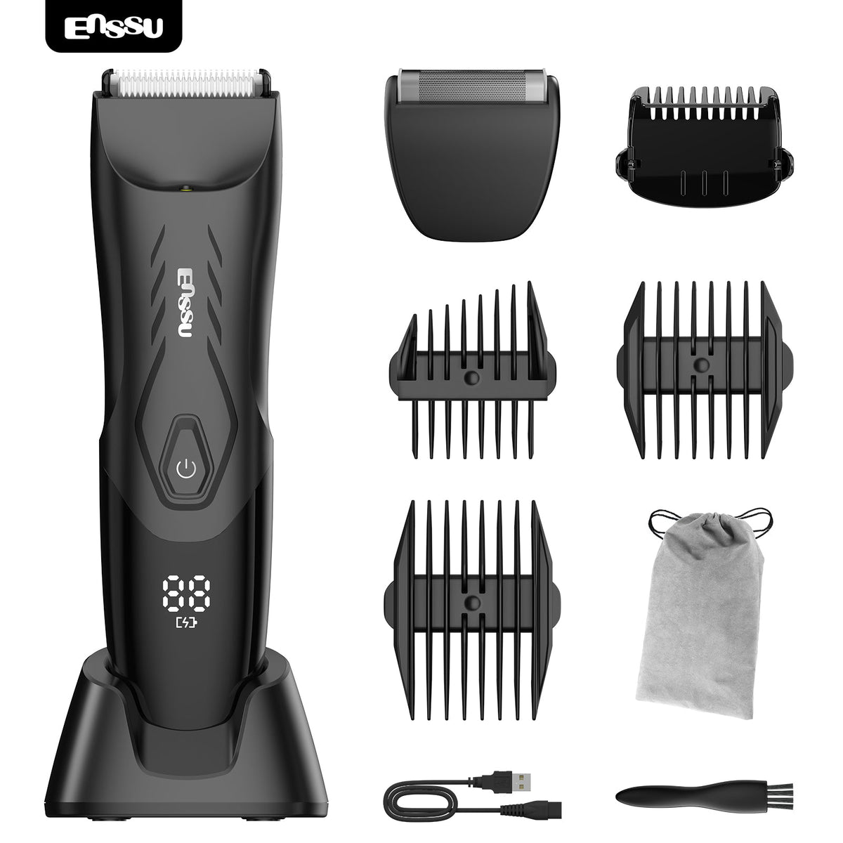 Kit Aparador Barba & Corpo ENSSU Max Preto – 2 em 1 com Base IPX7