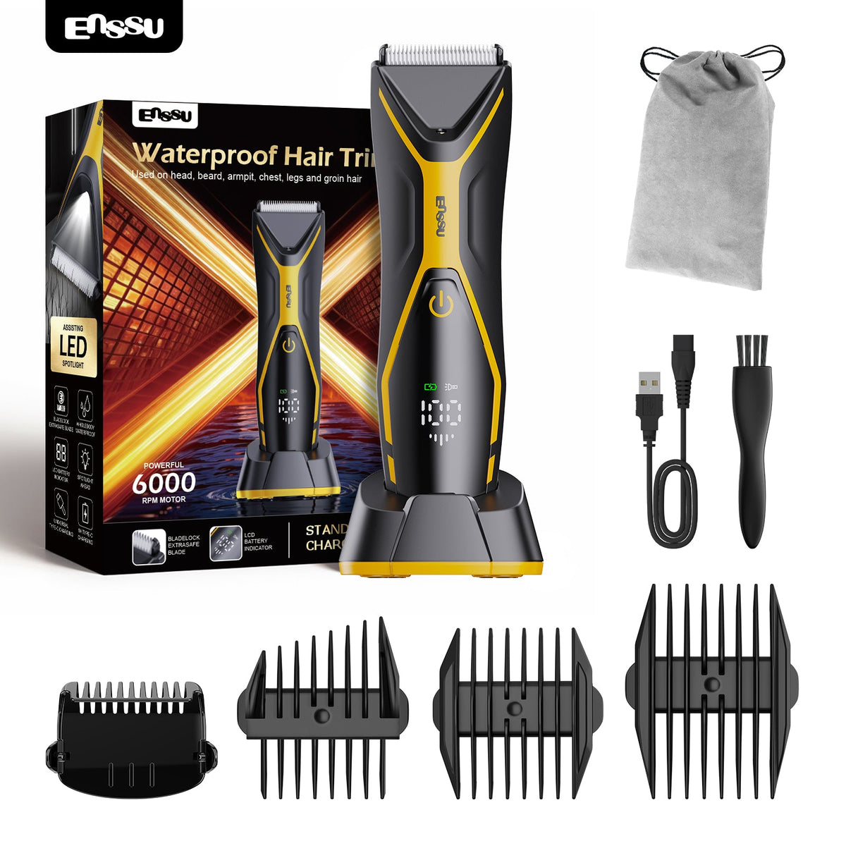 Aparador Corporal 2 em 1 ENSSU Pro Amarelo – BraiLock™ IPX7 Ecrã Digital