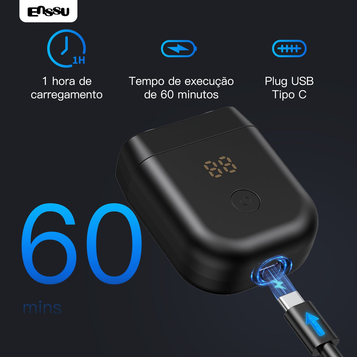 Máquina de Barbear Elétrica ENSSU – Sem Fios, À Prova de Água, USB