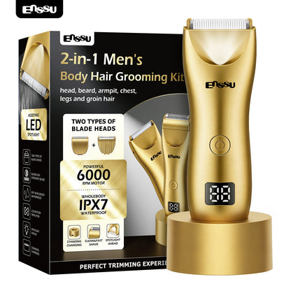 Máquina de Cortar Cabelo ENSSU Pro 2 em 1 Dourada – Ecrã Digital e Base IPX7