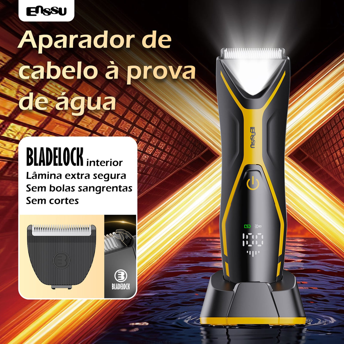 Aparador Corporal 2 em 1 ENSSU Pro Amarelo – BraiLock™ IPX7 Ecrã Digital