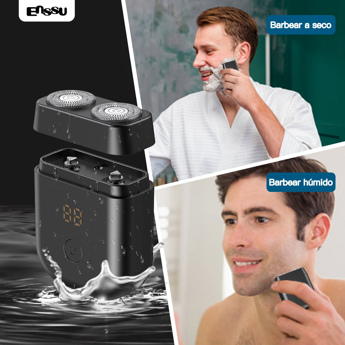 Máquina de Barbear Elétrica ENSSU – Sem Fios, À Prova de Água, USB