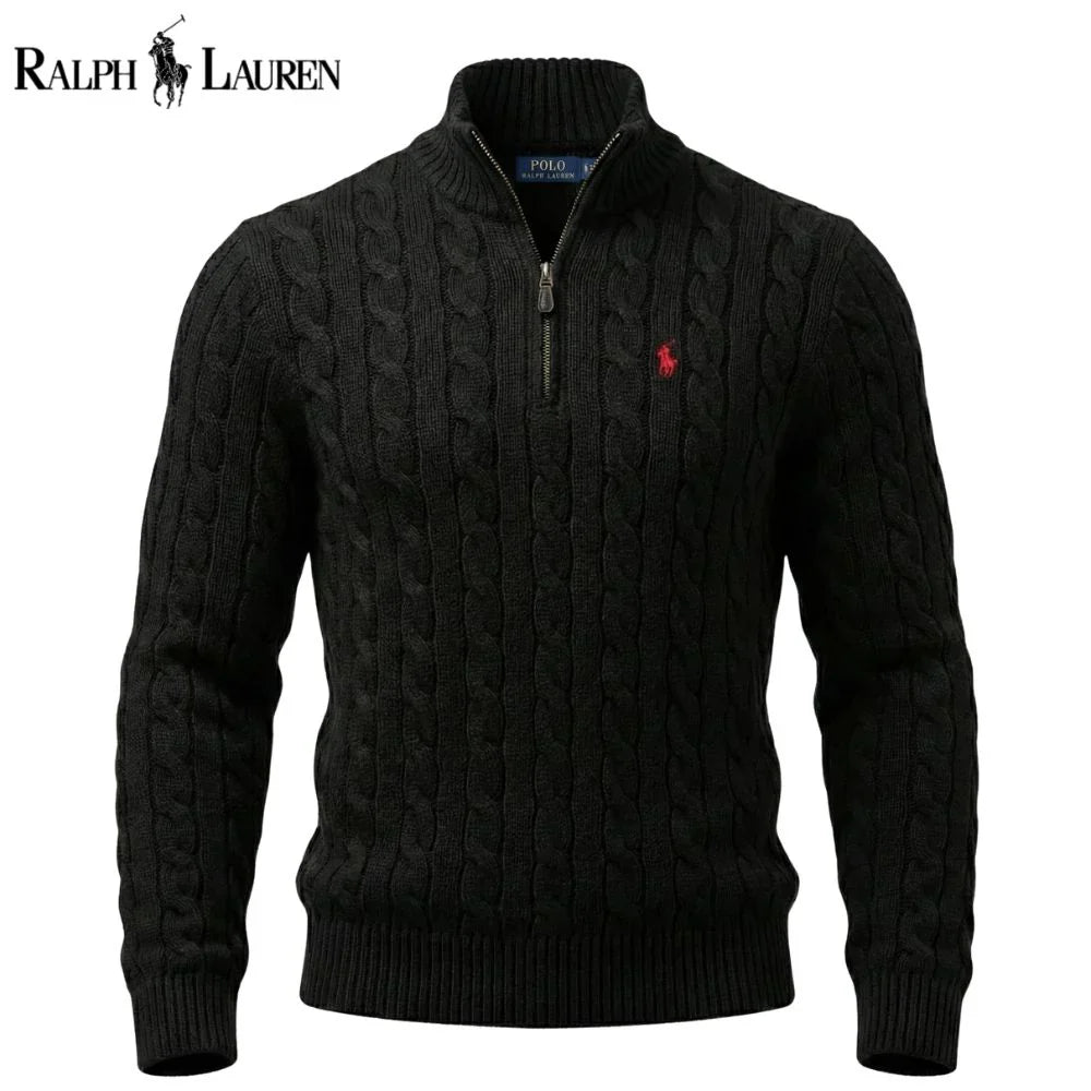 RL Chunky Cable-Knit Cotton Quarter-Zip Sweater