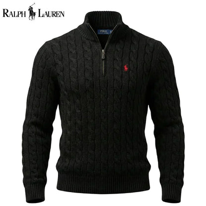 RL Chunky Cable-Knit Cotton Quarter-Zip Sweater