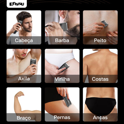 Kit Aparador Barba & Corpo ENSSU Max Preto – 2 em 1 com Base IPX7