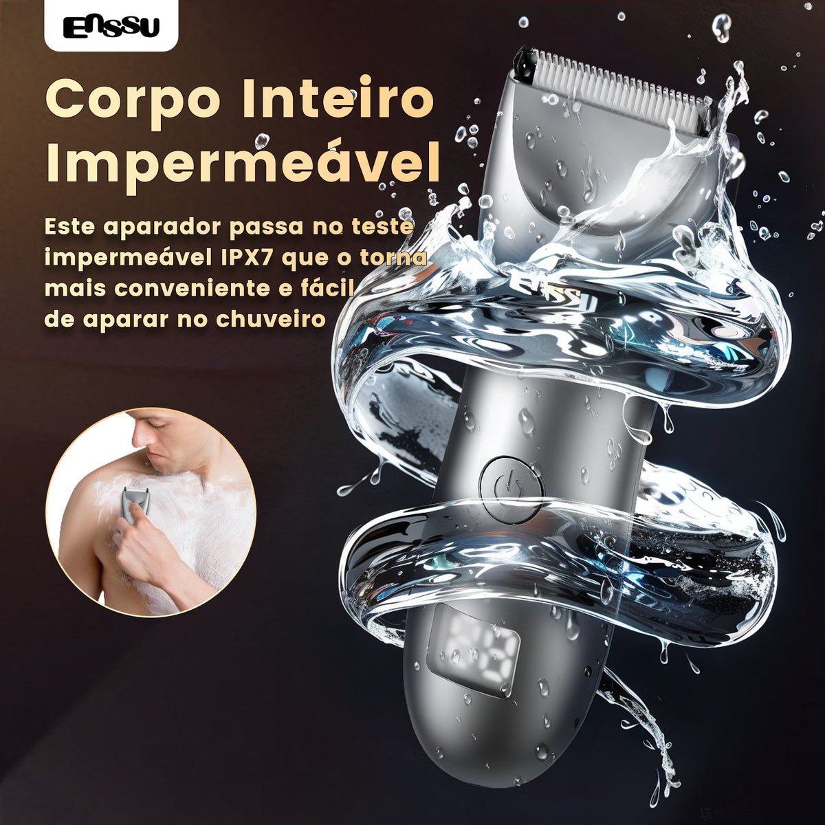 Aparador Corporal ENSSU Pro Cinza – Ecrã Numérico, 60 min, IPX7