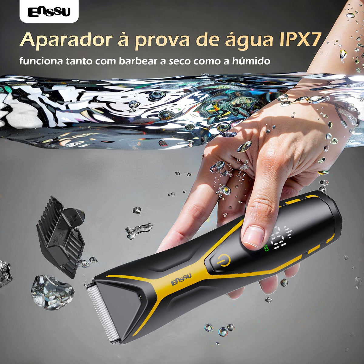 Aparador Corporal 2 em 1 ENSSU Pro Amarelo – BraiLock™ IPX7 Ecrã Digital