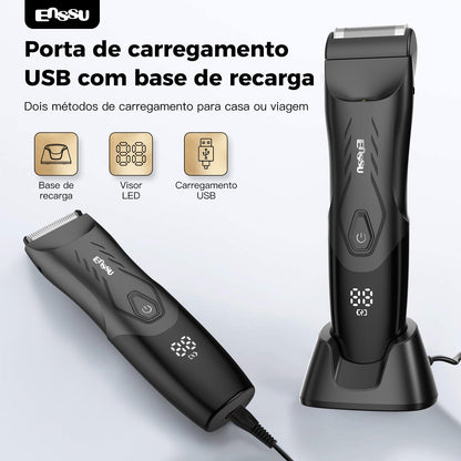 Kit Aparador Barba & Corpo ENSSU Max Preto – 2 em 1 com Base IPX7