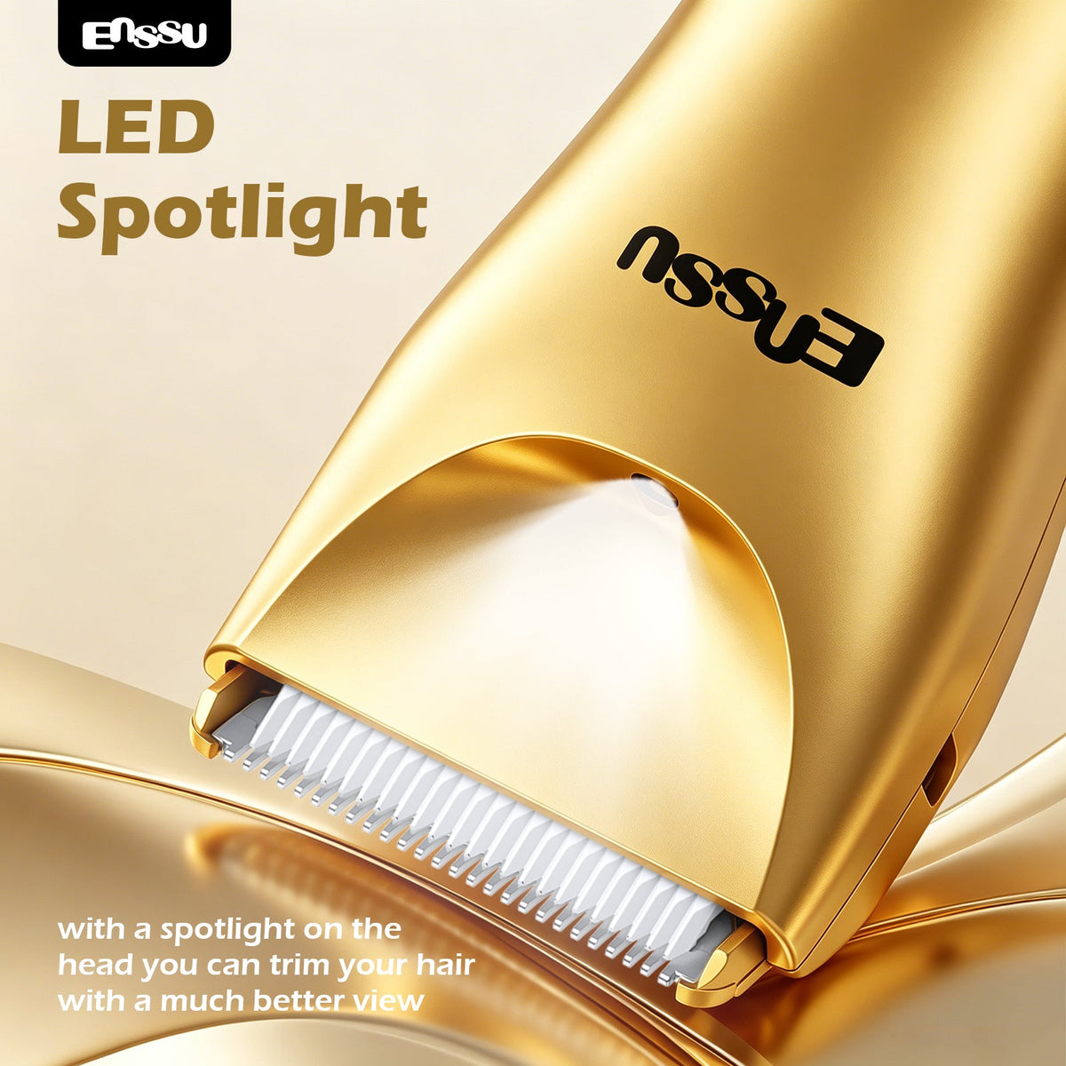 Máquina de Cortar Cabelo ENSSU Pro 2 em 1 Dourada – Ecrã Digital e Base IPX7