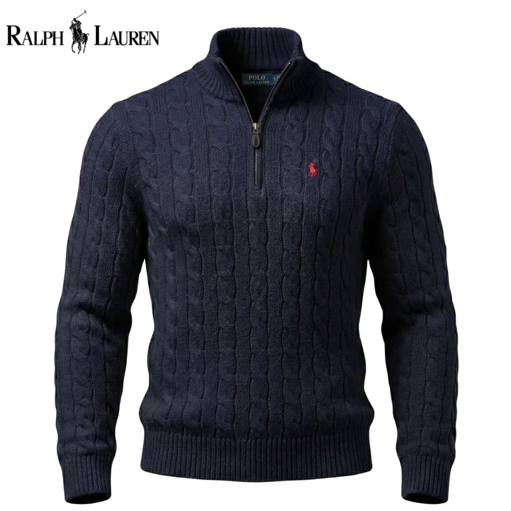 RL Chunky Cable-Knit Cotton Quarter-Zip Sweater