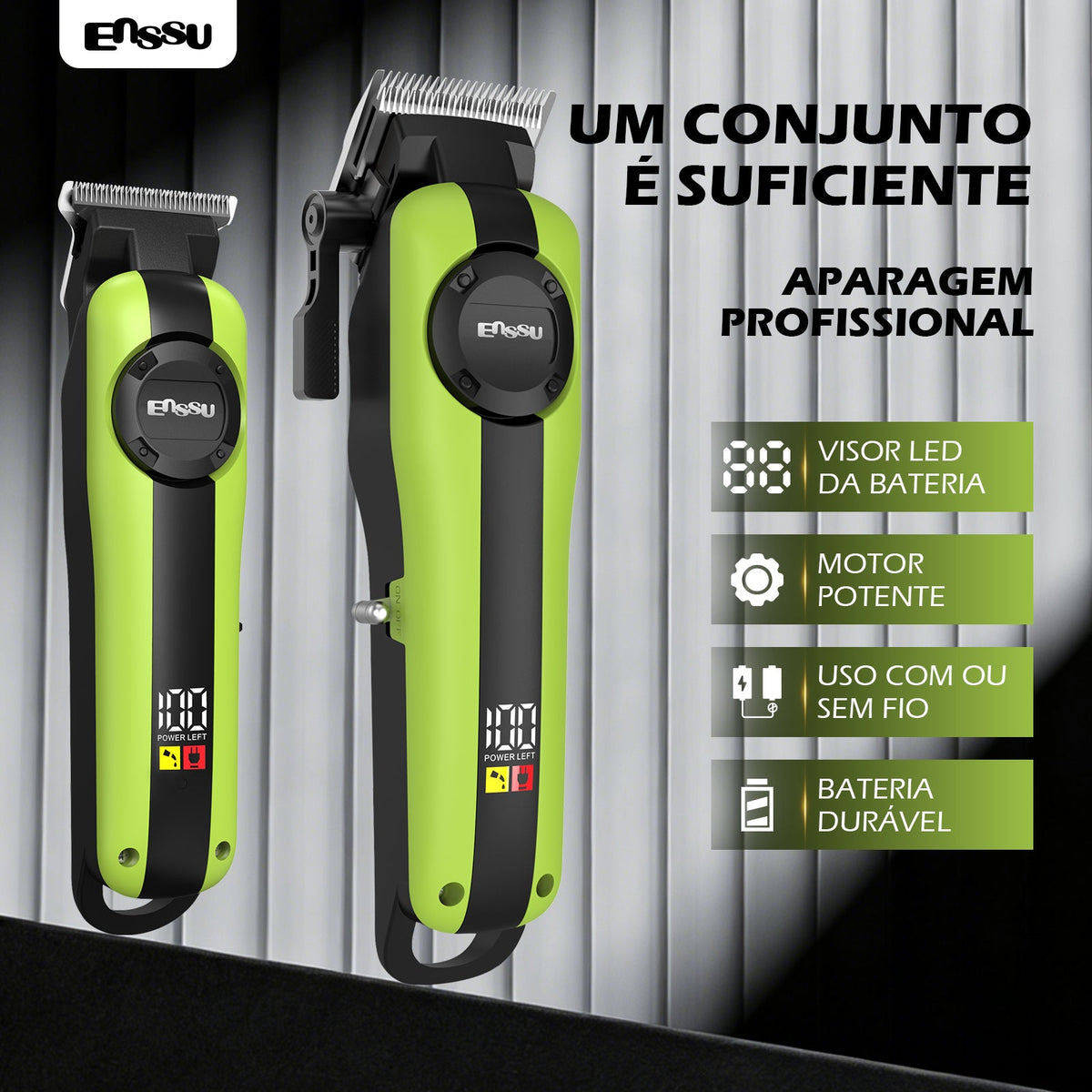 Conjunto Máquina de Cortar Cabelo e Aparador Profissional sem Fios ENSSU