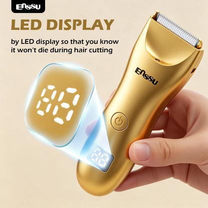 Máquina de Cortar Cabelo ENSSU Pro 2 em 1 Dourada – Ecrã Digital e Base IPX7