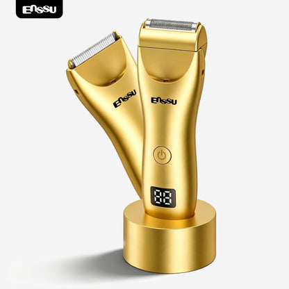 Máquina de Cortar Cabelo ENSSU Pro 2 em 1 Dourada – Ecrã Digital e Base IPX7