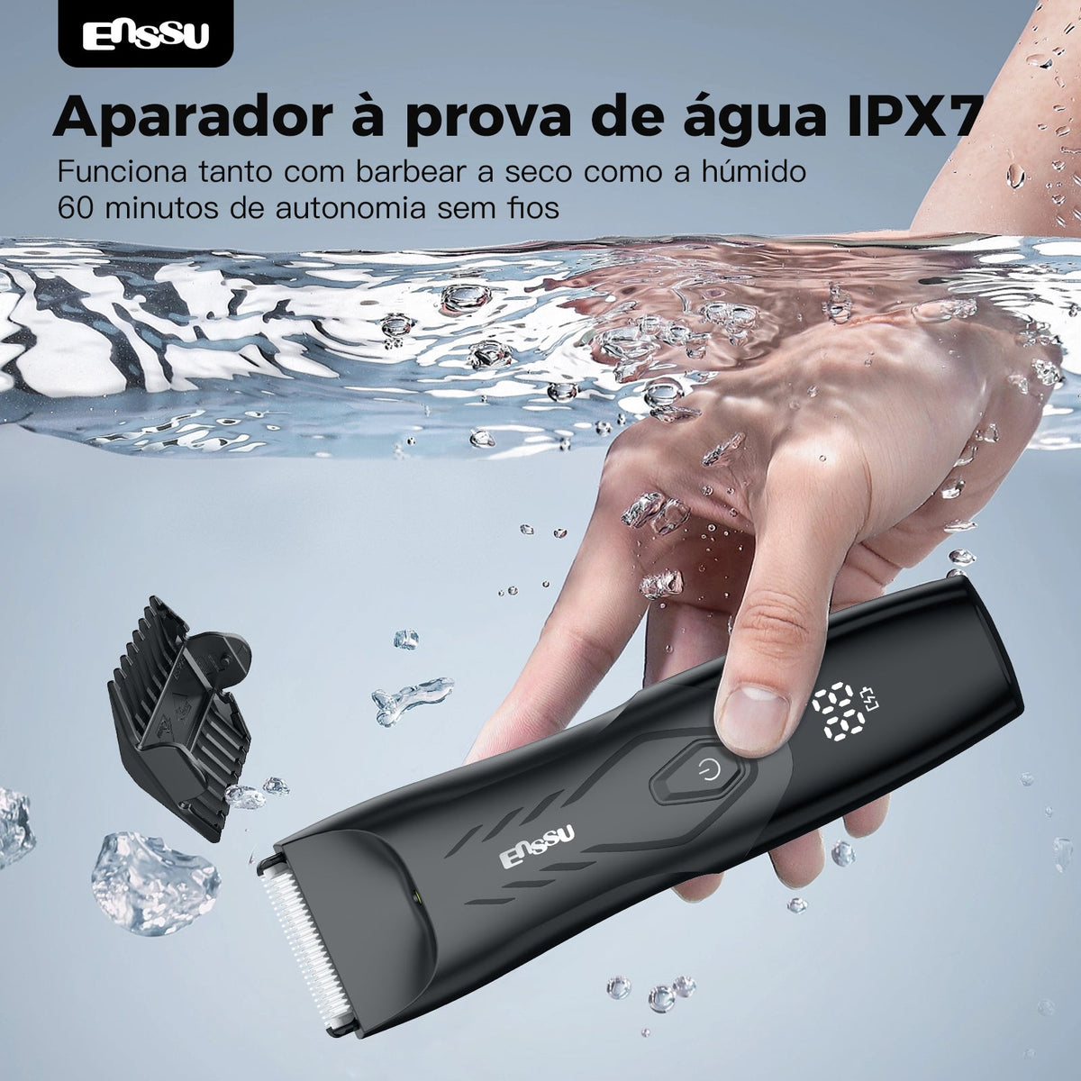 Kit Aparador Barba & Corpo ENSSU Max Preto – 2 em 1 com Base IPX7