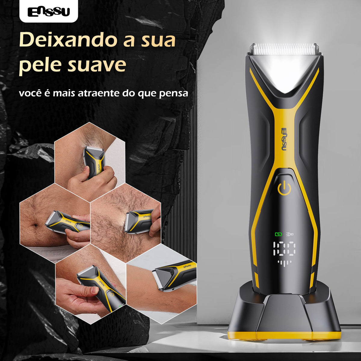 Aparador Corporal 2 em 1 ENSSU Pro Amarelo – BraiLock™ IPX7 Ecrã Digital