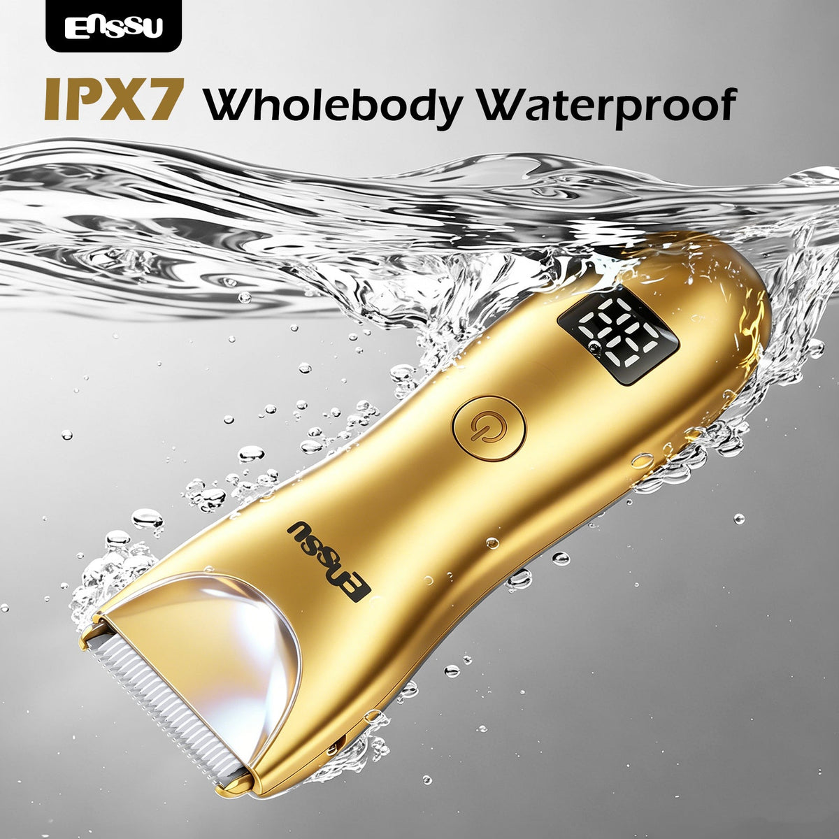 Máquina de Cortar Cabelo ENSSU Pro 2 em 1 Dourada – Ecrã Digital e Base IPX7