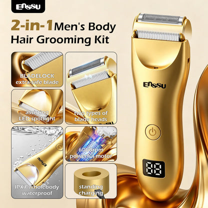 Máquina de Cortar Cabelo ENSSU Pro 2 em 1 Dourada – Ecrã Digital e Base IPX7