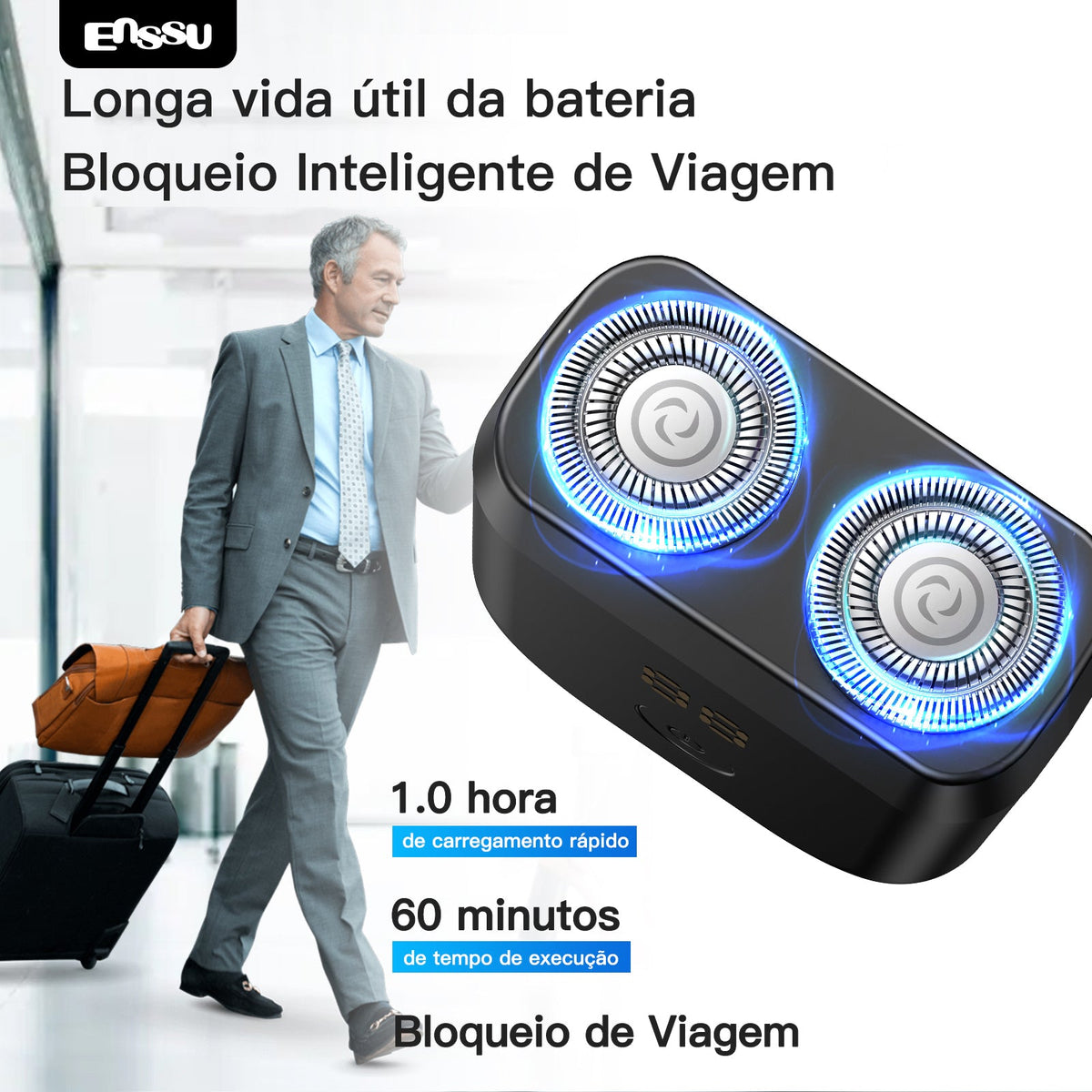 Máquina de Barbear Elétrica ENSSU – Sem Fios, À Prova de Água, USB
